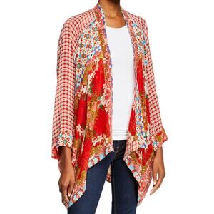 Johnny Was Dolce Mix Print Kimono Jacket Pockets Red Size XS